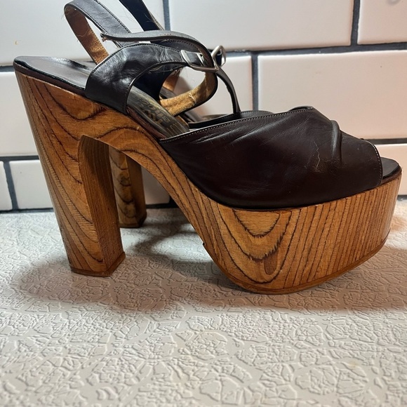 Vintage platform wooden heels goody two shoes  size 7 brown SUPER RARE !!! - Picture 3 of 11